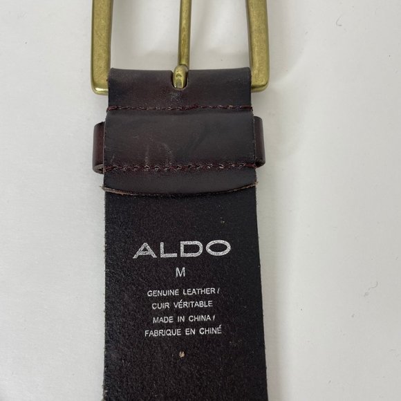 Aldo Boho Wide Brown Leather Belt Stud Cut Out Brass Buckle Size M Boho Western - Picture 2 of 6